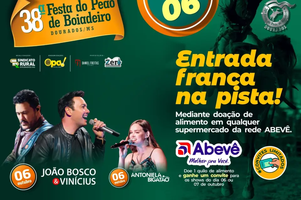 João Bosco&Vinícius e Antoniela Bigatão são as atrações do dia 6 no Rodeio