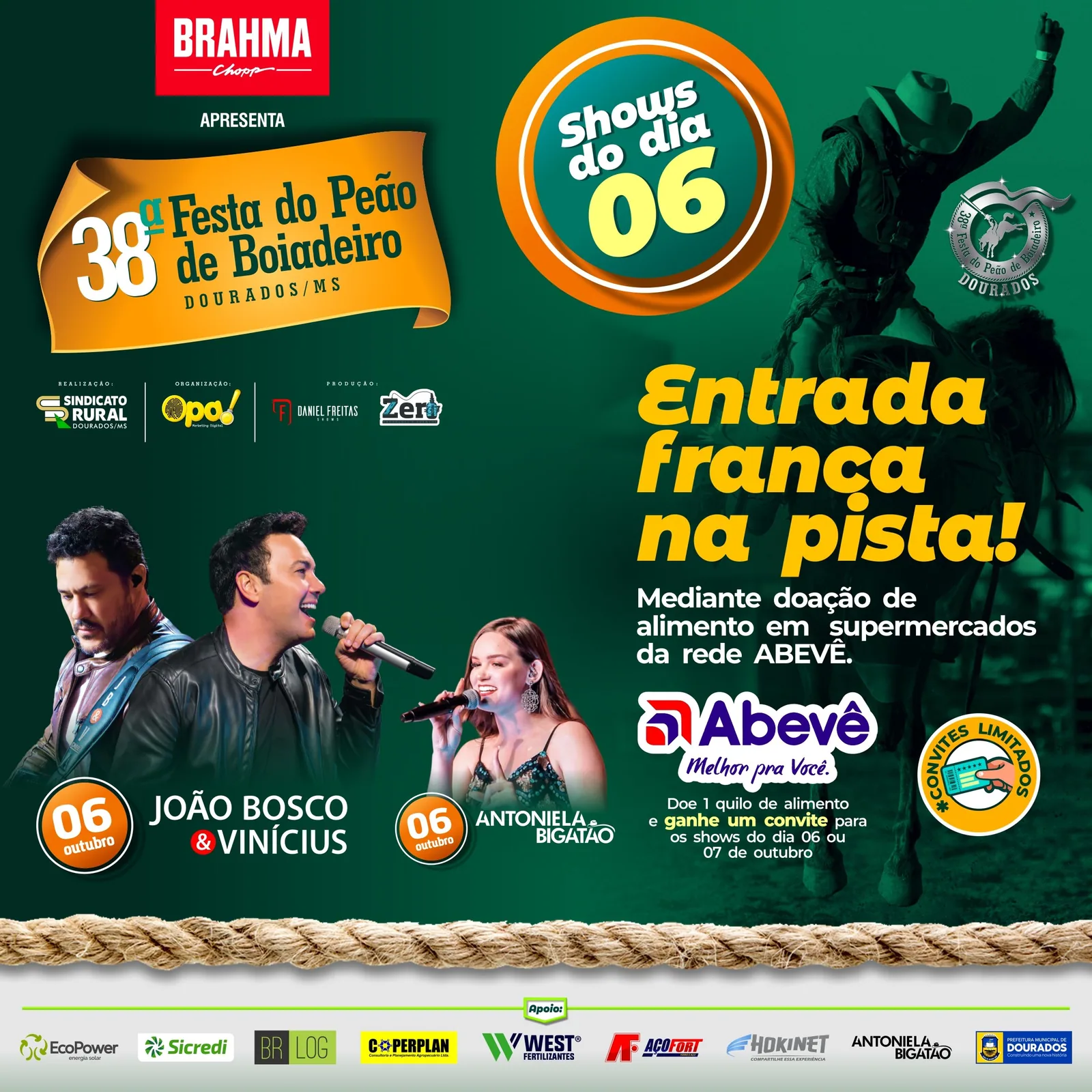 João Bosco&Vinícius e Antoniela Bigatão são atrações de hoje no rodeio