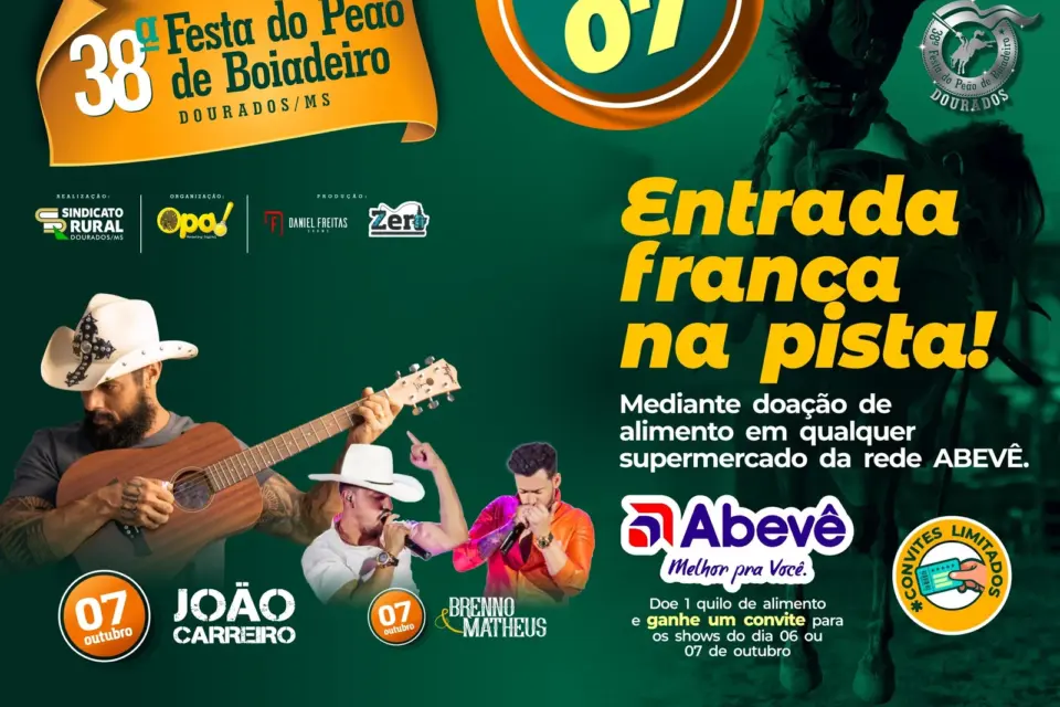 João Carreiro e Brenno&Matheus são as atrações do dia 7 no Rodeio de Dourados