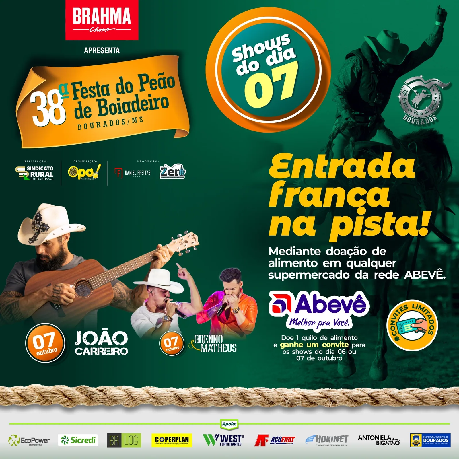João Carreiro e Brenno&Matheus são as atrações do dia 7 no Rodeio de Dourados