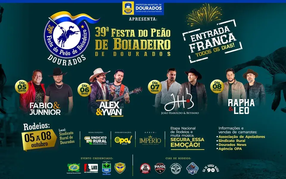 Festa de Peão de Boiadeiro traz shows gratuitos e rodeios em touros e cavalos de 5 a 8 de outubro