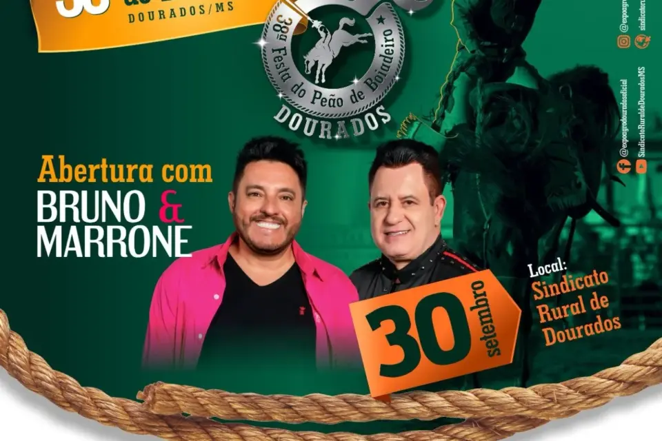 Show de Bruno&Marrone abre Semana do Peão em Dourados no dia 30 de setembro