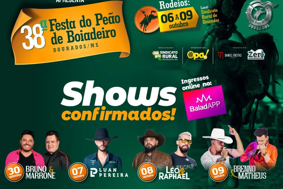 38ª Festa do Peão de Boiadeiro de Dourados confirma atrações musicais; confira