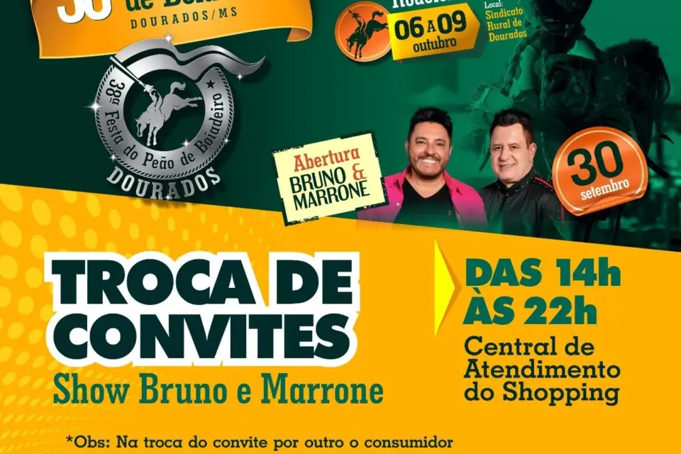 Troca de convites do show Bruno&Marrone segue até dia 18 no Shopping