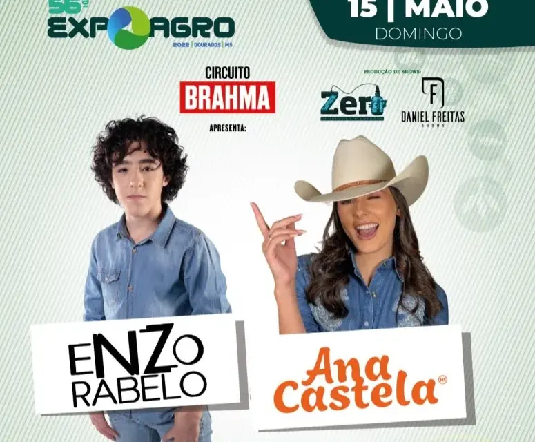 Show de Enzo Rabelo e Ana Castela terá entrada gratuita neste domingo na Expoagro