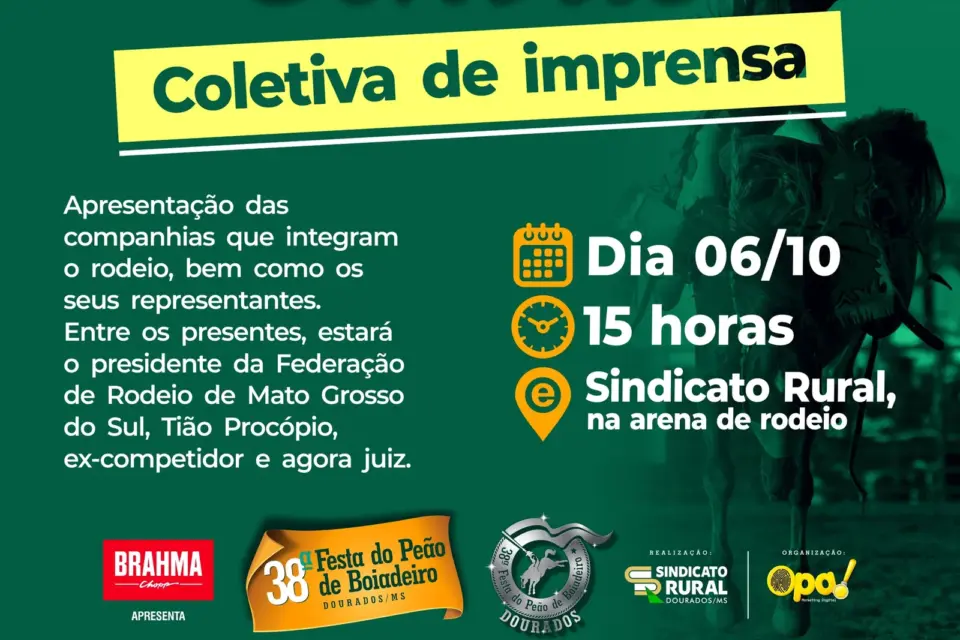 Convite: Coletiva de imprensa da 38ª Festa do Peão de Boiadeiro de Dourados