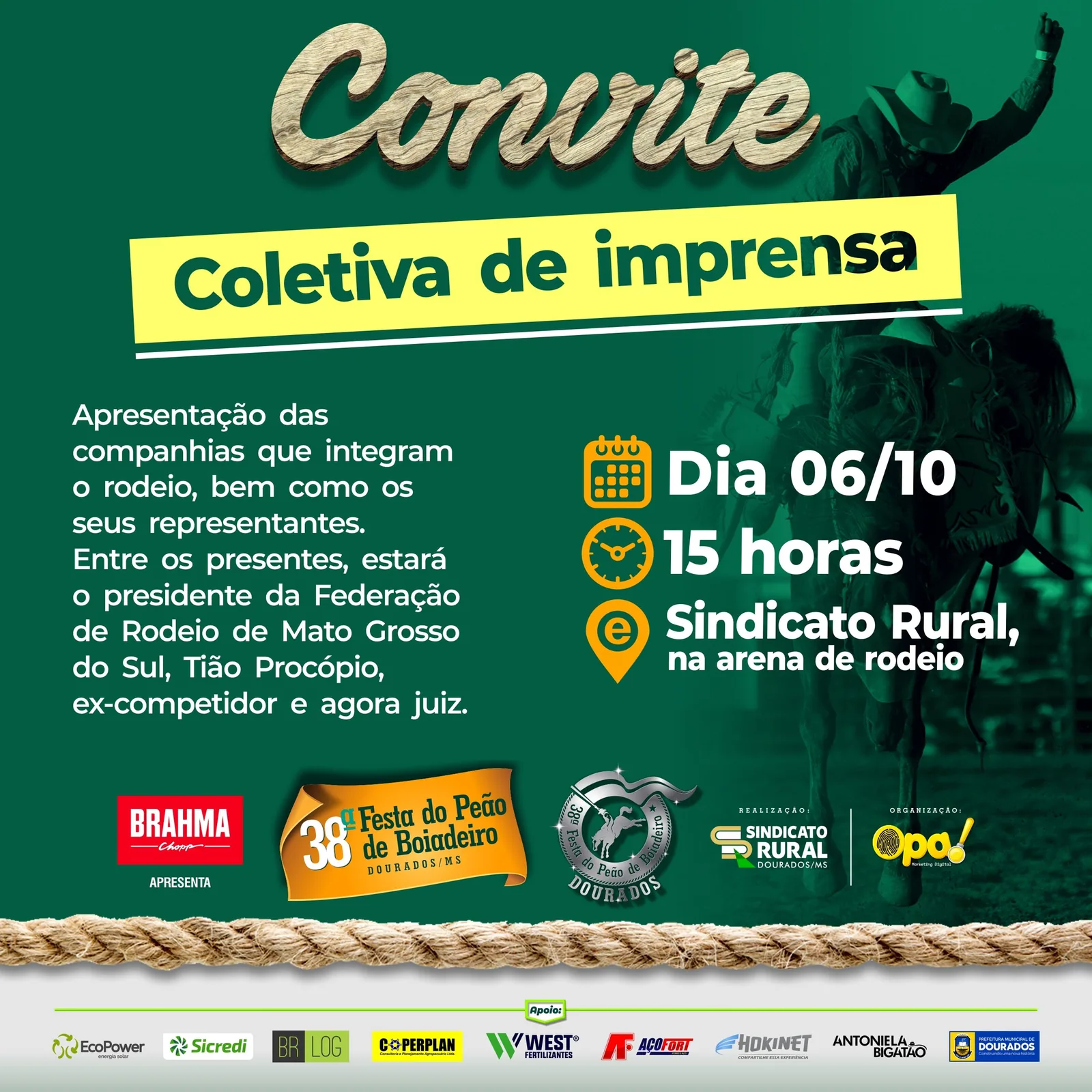 Convite: Coletiva de imprensa da 38ª Festa do Peão de Boiadeiro de Dourados