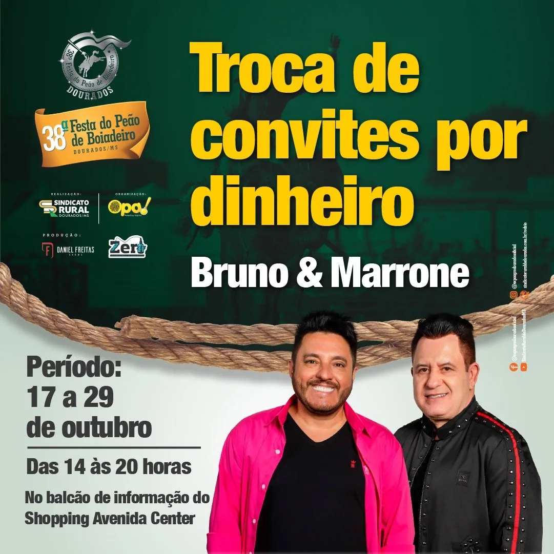 Troca de convites por dinheiro do show Bruno&Marrone será de 17 a 29 de outubro no Shopping Avenida Center