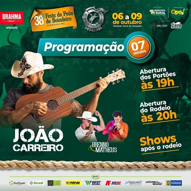 João Carreiro e Brenno&Matheus são as atrações desta sexta após o rodeio