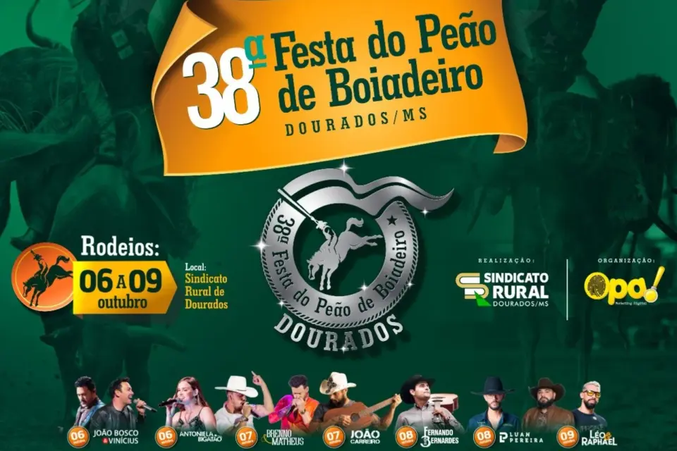 Confira a lista de competidores em Touro e Cutiano da 38ª Festa do Peão de Boiadeiro de Dourados